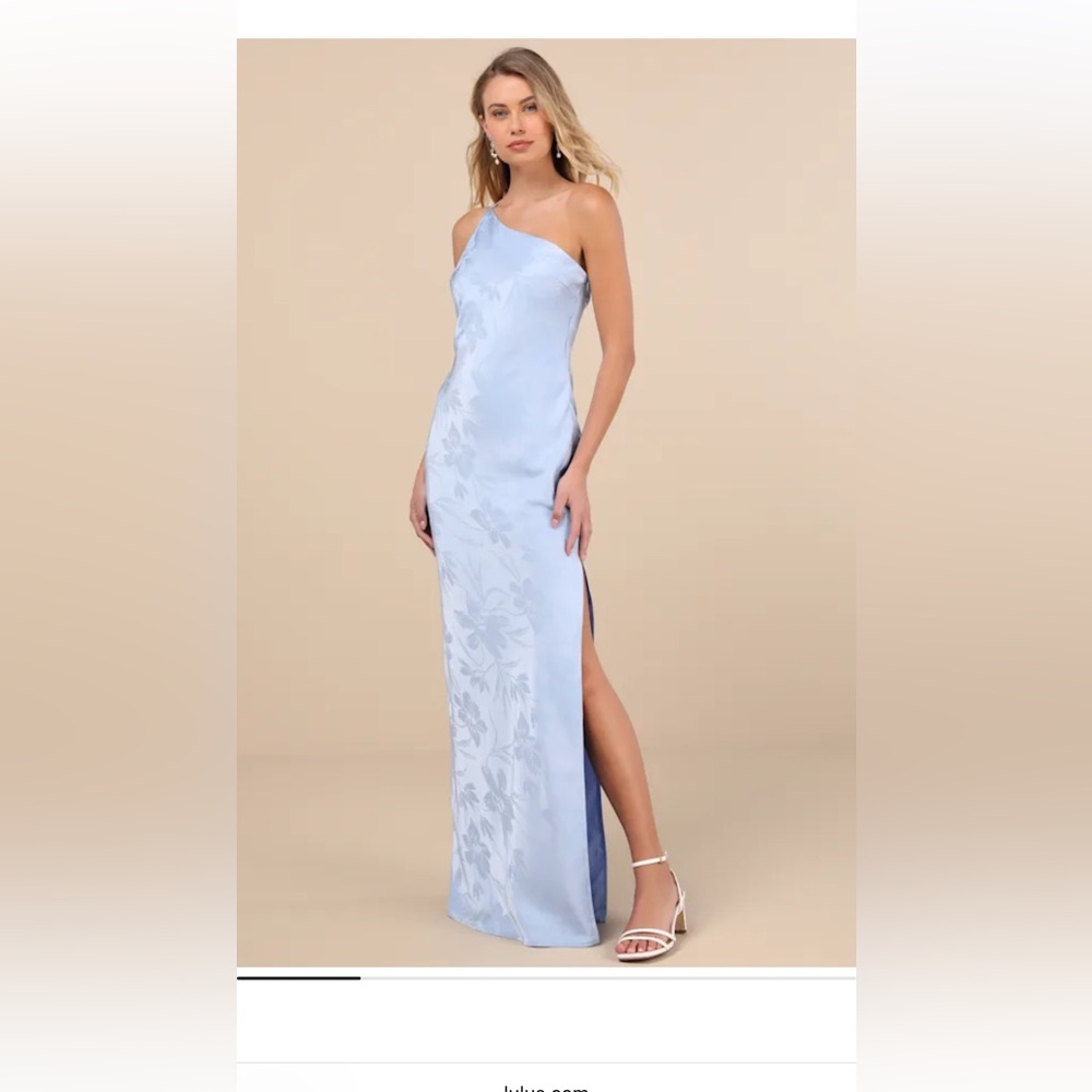 Lulu's One-Shoulder Light Blue Floral Dress